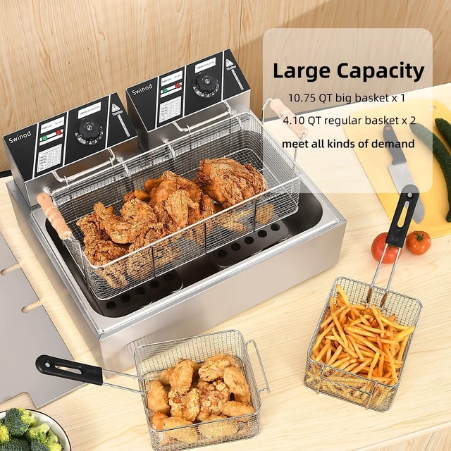 Alt view image 3 of 7 - Commercial Deep Fryer with Basket for Restaurant or Home Use, 3400W 12.7QT Detachable Large Capacity Stainless Steel Countertop Electric Oil Fryer with Temperature Control