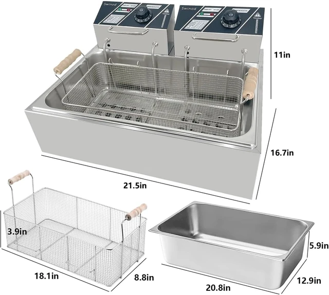 Alt view image 6 of 7 - Commercial Deep Fryer with Basket for Restaurant or Home Use, 3400W 12.7QT Detachable Large Capacity Stainless Steel Countertop Electric Oil Fryer with Temperature Control