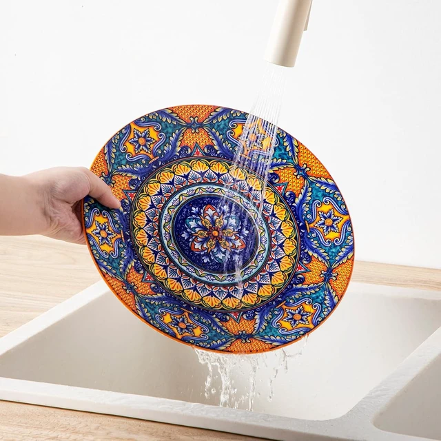 Alt view image 7 of 7 - 24-Piece Dinnerware Sets,Plates & Bowls Sets Service for 6, Bohemian Porcelain Dishes Set for 6, Kitchen Dinner Set,Microwave & Dishwasher Safe, Scratch Resistant,Series KRVI