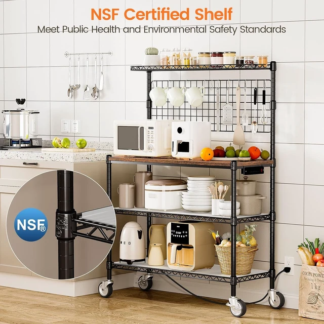 Alt view image 6 of 7 - Bakers Rack with Power Outlet & Storage,36In Microwave Stand Kitchen Cart