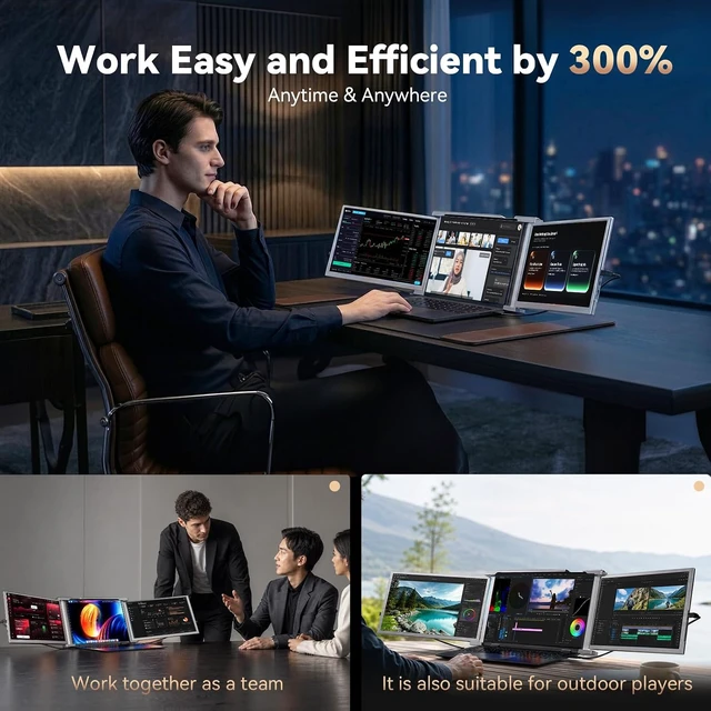 Alt view image 5 of 7 - Laptop Screen Extender, 14" Triple Screen Laptop Monitor Extender
