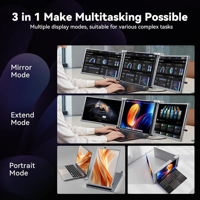 Alt view image 6 of 7 - Laptop Screen Extender, 14" Triple Screen Laptop Monitor Extender