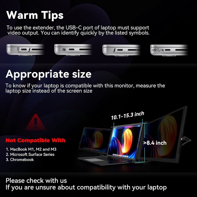 Alt view image 7 of 7 - Laptop Screen Extender, 14" Triple Screen Laptop Monitor Extender