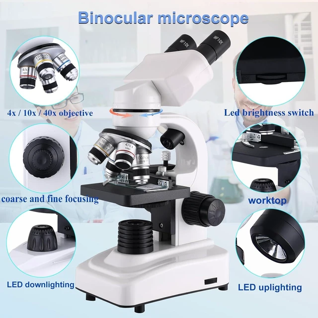Alt view image 5 of 7 - Compound Microscope40X-2500X WF10x and WF25x eyepieces, Dual LED Lighting and Two-Layer Mechanical StageMicroscope for Adults