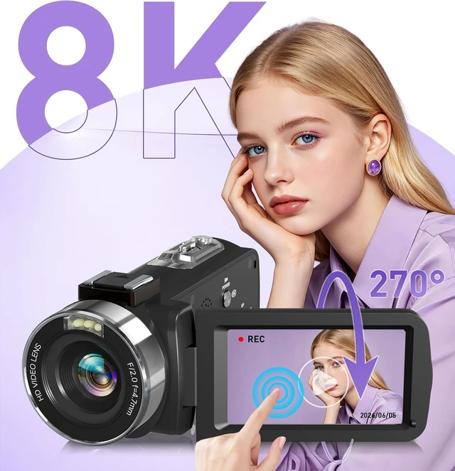 Alt view image 2 of 7 - 8K Video Camera Camcorder, 80MP AutoFocus WiFi Vlogging Camera for YouTube