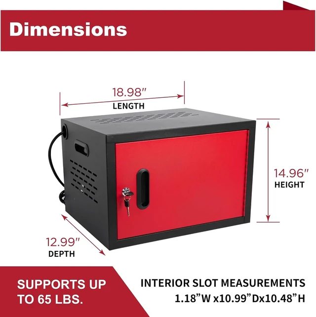 Alt view image 2 of 7 - 12-Bay Charging Cart for Chromebook/Tablet, Red + Black