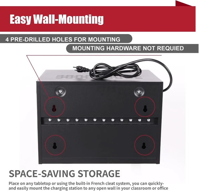 Alt view image 3 of 7 - 12-Bay Charging Cart for Chromebook/Tablet, Red + Black