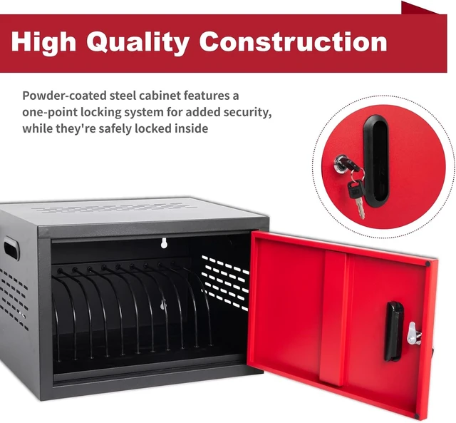 Alt view image 4 of 7 - 12-Bay Charging Cart for Chromebook/Tablet, Red + Black