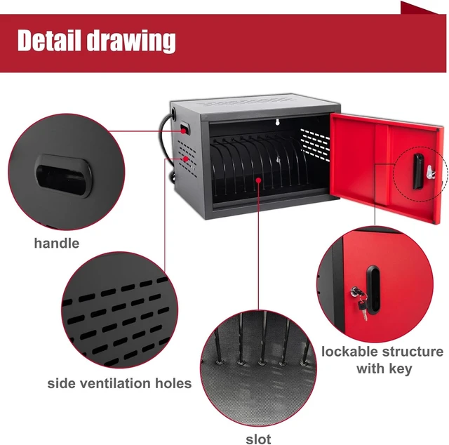 Alt view image 6 of 7 - 12-Bay Charging Cart for Chromebook/Tablet, Red + Black