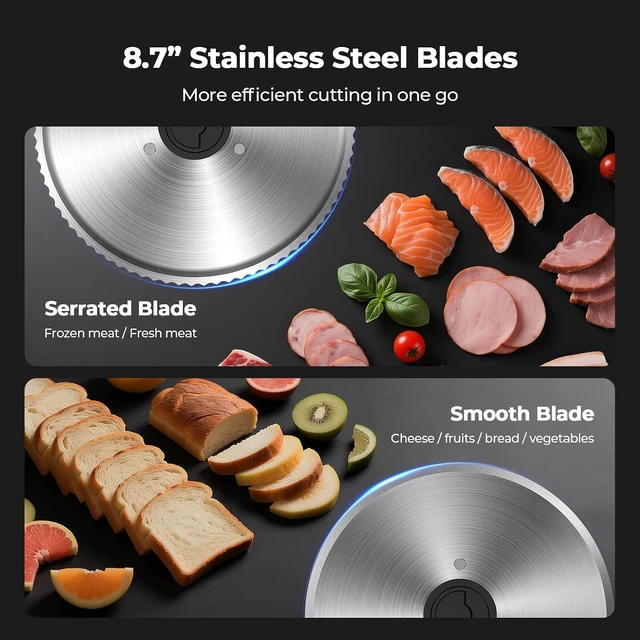 Alt view image 4 of 7 - Meat Slicer, Two 8.7 Stainless Steel Blades, 200W DC Motor