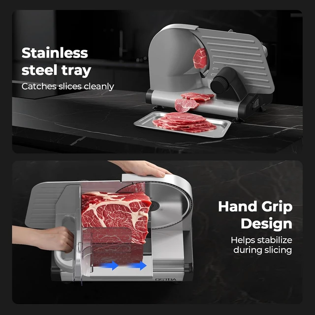 Alt view image 6 of 7 - Meat Slicer, Two 8.7 Stainless Steel Blades, 200W DC Motor