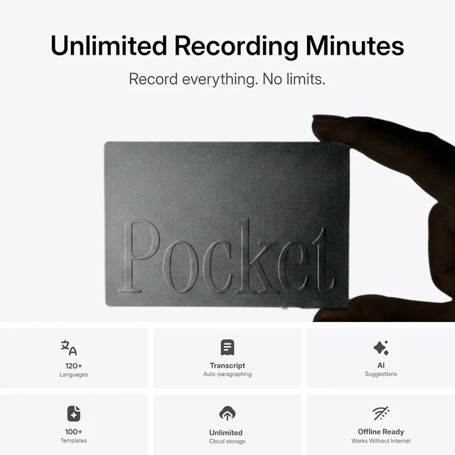 Alt view image 3 of 7 - AI Voice Recorder, Auto Transcription, AI Note Taker, Space Grey