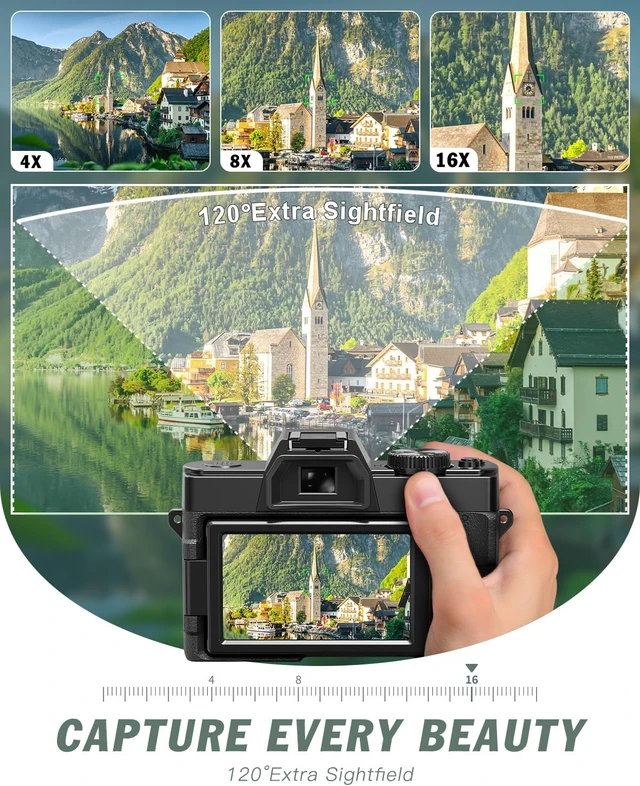 Alt view image 2 of 7 - 8K 64MP Digital Cameras for Photography,16X Zoom and Microphone
