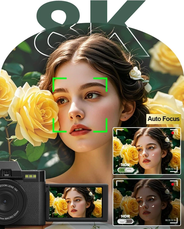 Alt view image 3 of 7 - 8K 64MP Digital Cameras for Photography,16X Zoom and Microphone