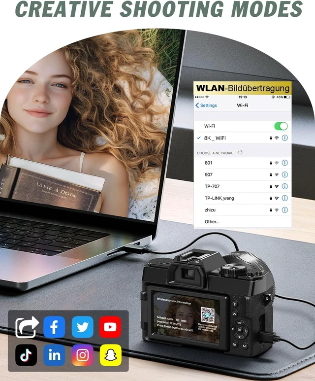 Alt view image 5 of 7 - 8K 64MP Digital Cameras for Photography,16X Zoom and Microphone
