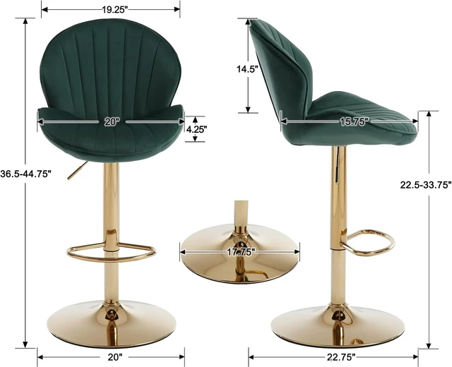 Alt view image 2 of 7 - Velvet Swivel Bar Stools Set of 2 Modern Counter Height Barstools with Back and Gold Base Adjustable Bar Chairs Comfortable Upholstered Kitchen Island Stools for Home Bar/Pub, Green