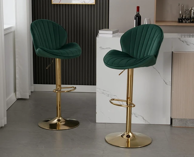 Alt view image 3 of 7 - Velvet Swivel Bar Stools Set of 2 Modern Counter Height Barstools with Back and Gold Base Adjustable Bar Chairs Comfortable Upholstered Kitchen Island Stools for Home Bar/Pub, Green