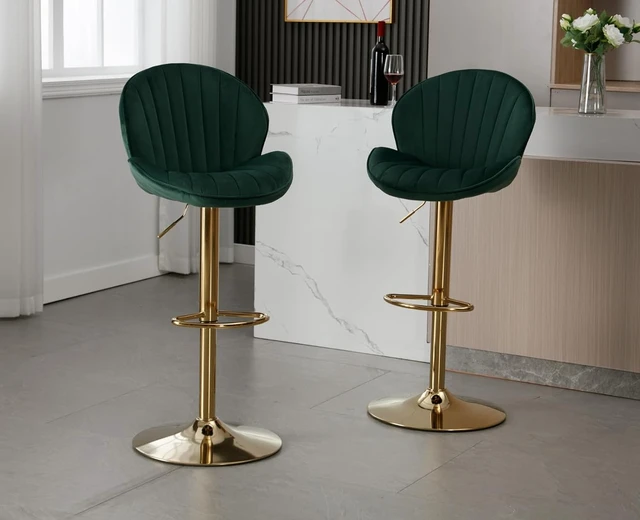 Alt view image 6 of 7 - Velvet Swivel Bar Stools Set of 2 Modern Counter Height Barstools with Back and Gold Base Adjustable Bar Chairs Comfortable Upholstered Kitchen Island Stools for Home Bar/Pub, Green