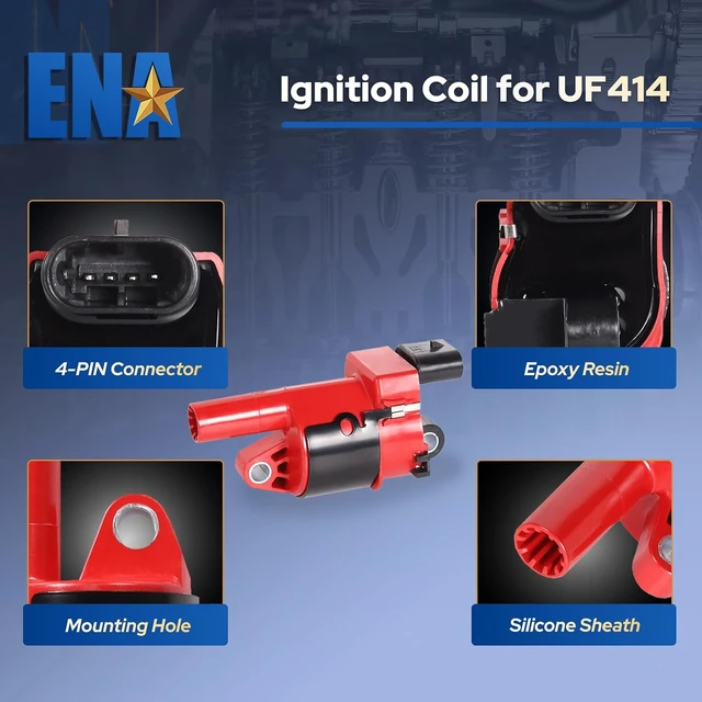 Alt view image 6 of 7 - 8 Pack Red Round Ignition Coil Iridium Spark Plugs and Wire Set