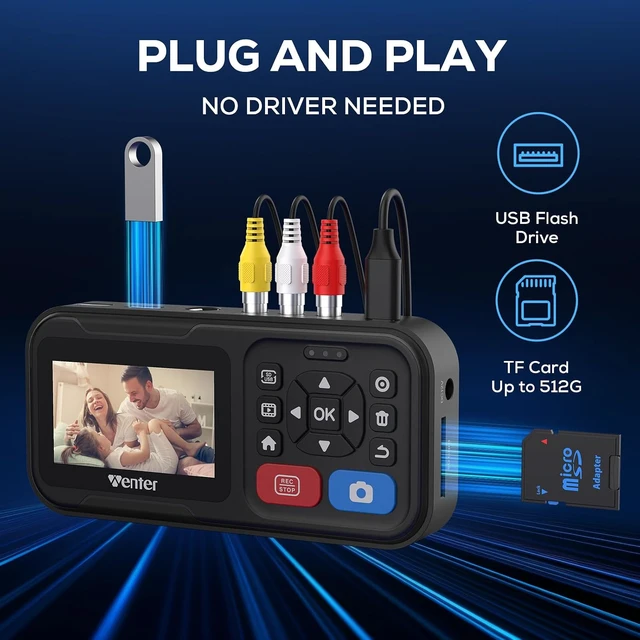 Alt view image 3 of 7 - VHS to Digital Converter, HD Video to Digital Converter Capture Recorder, Compatible with VHS, VCR, DVR, DVD, Hi8, Mini DV, Gaming Consoles (VCR/VHS/DVD Player/Camcorder Required)