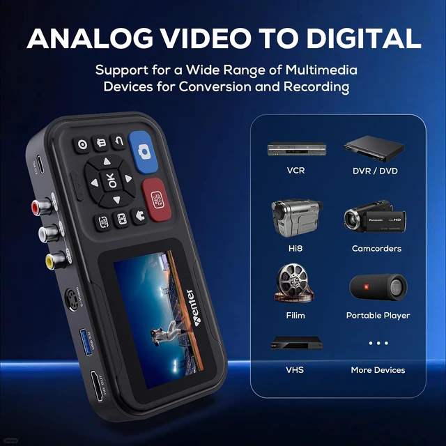 Alt view image 5 of 7 - VHS to Digital Converter, HD Video to Digital Converter Capture Recorder, Compatible with VHS, VCR, DVR, DVD, Hi8, Mini DV, Gaming Consoles (VCR/VHS/DVD Player/Camcorder Required)