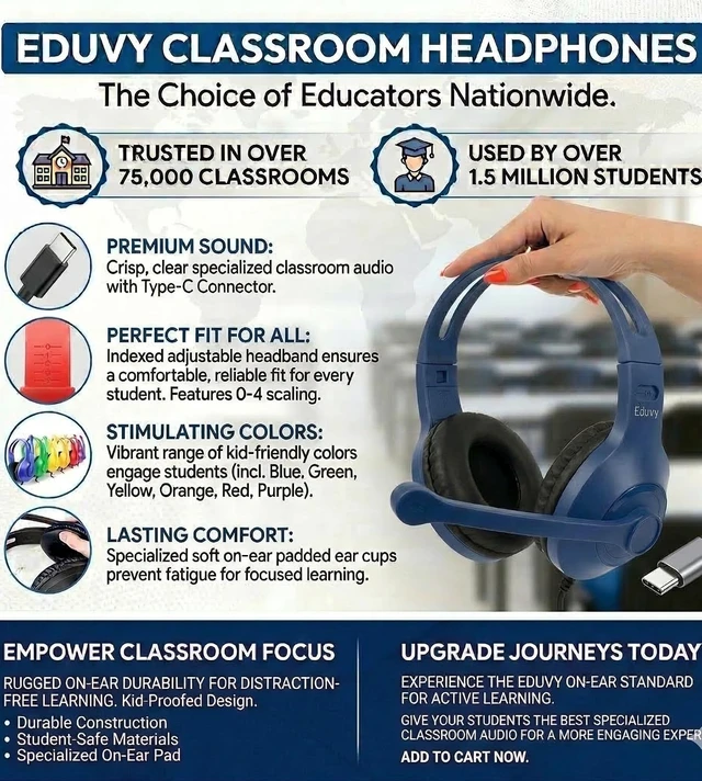 Alt view image 2 of 7 - Bulk Type C Headphones for Classroom with Microphone. Heavy-Duty School Pack Wired Headphones for Students with Rotating Boom Mic. Fits USB C Ports on laptops and Tablets. (24 Pack Mixed Color)