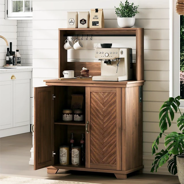 Main image of Coffee Bar Cabinet with Storage and Charging Station,Walnut