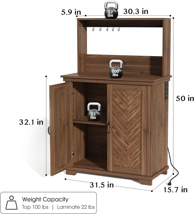 Alt view image 2 of 7 - Coffee Bar Cabinet with Storage and Charging Station,Walnut