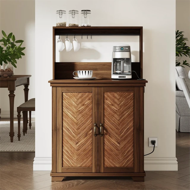 Alt view image 6 of 7 - Coffee Bar Cabinet with Storage and Charging Station,Walnut