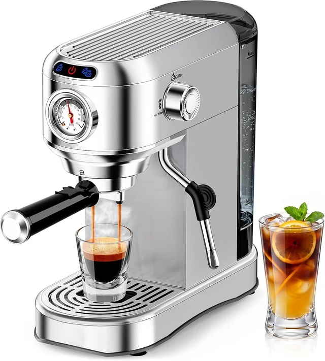 Main image of Espresso Machine 20 Bar, Compact Espresso Coffee Machine with Milk Frother, Stainless Steel Coffee Maker with 34oz Removable Water Tank, Cappuccino Machine for Home, Office, Latte (Silver)