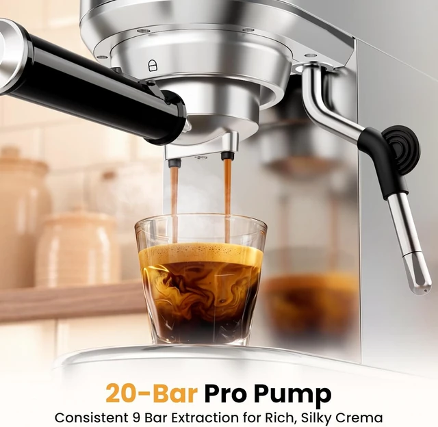 Alt view image 3 of 7 - Espresso Machine 20 Bar, Compact Espresso Coffee Machine with Milk Frother, Stainless Steel Coffee Maker with 34oz Removable Water Tank, Cappuccino Machine for Home, Office, Latte (Silver)
