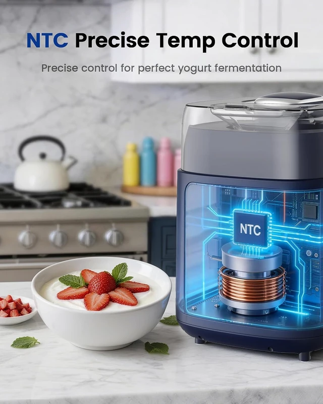 Alt view image 3 of 7 - 4-in-1 Compressor Ice Cream Maker (1.0Qt), No Pre-Freezing, Automatic Yogurt Maker, Gelato Sorbet Frozen Yogurt Soft Serve Machine, Compact Vertical Design for Home Kitchen(Blue)