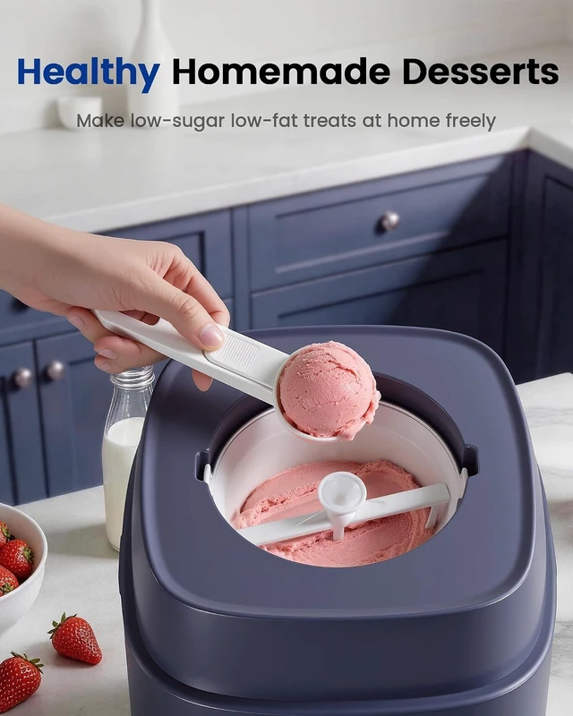 Alt view image 6 of 7 - 4-in-1 Compressor Ice Cream Maker (1.0Qt), No Pre-Freezing, Automatic Yogurt Maker, Gelato Sorbet Frozen Yogurt Soft Serve Machine, Compact Vertical Design for Home Kitchen(Blue)