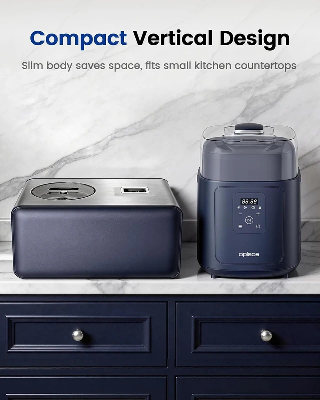 Alt view image 7 of 7 - 4-in-1 Compressor Ice Cream Maker (1.0Qt), No Pre-Freezing, Automatic Yogurt Maker, Gelato Sorbet Frozen Yogurt Soft Serve Machine, Compact Vertical Design for Home Kitchen(Blue)