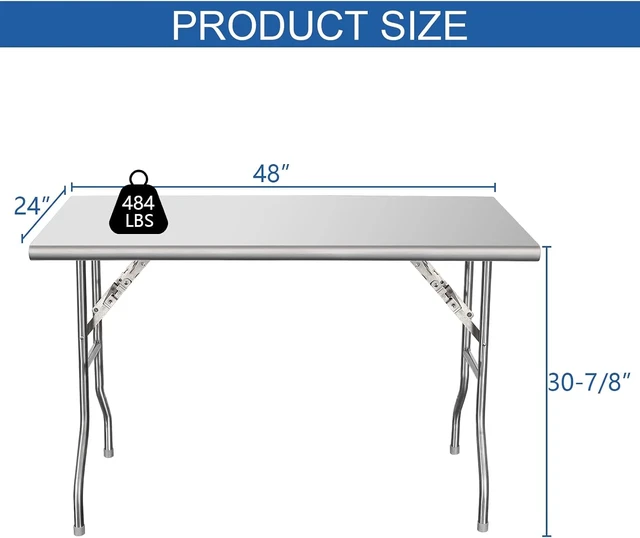 Alt view image 3 of 7 - HARDURA Folding Stainless Steel Prep Table 24X48 Inches with Legs