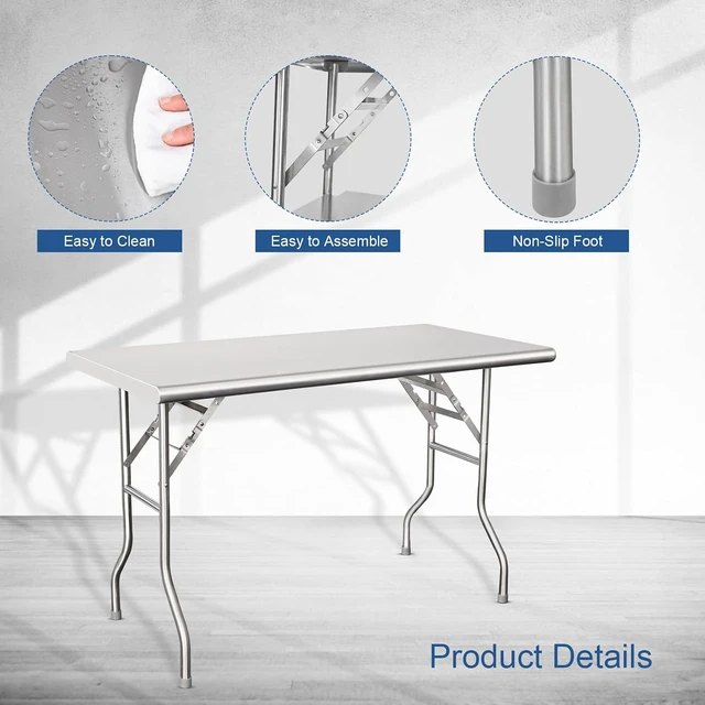 Alt view image 5 of 7 - HARDURA Folding Stainless Steel Prep Table 24X48 Inches with Legs