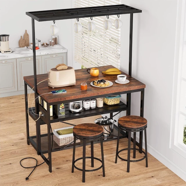 Alt view image 3 of 7 - 47 in Kitchen Island with Power Outlet & Storage - Large Bakers Rack, Microwave Stand with 3-Tier Shelves & 5 Hooks for Pantry Organization