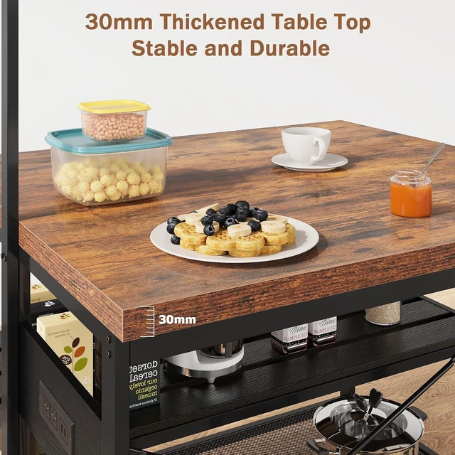 Alt view image 6 of 7 - 47 in Kitchen Island with Power Outlet & Storage - Large Bakers Rack, Microwave Stand with 3-Tier Shelves & 5 Hooks for Pantry Organization