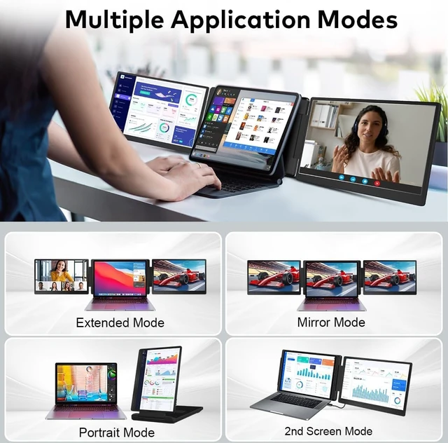 Alt view image 3 of 7 - Laptop Screen Extender 14", Triple Screen Portable Monitor for Laptops