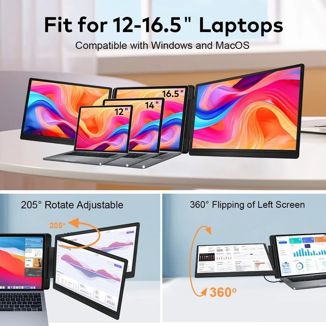 Alt view image 6 of 7 - Laptop Screen Extender 14", Triple Screen Portable Monitor for Laptops