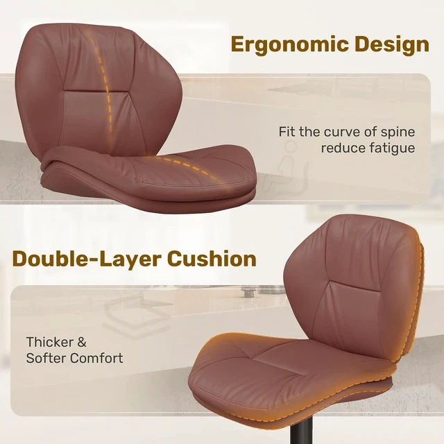 Alt view image 7 of 7 - Swivel Bar Stools Set of 3, Double-Layer Filled Upholstered Bar Stools with Back, Adjustable Height Barstools, Faux Leather for Kitchen Island (Rust)