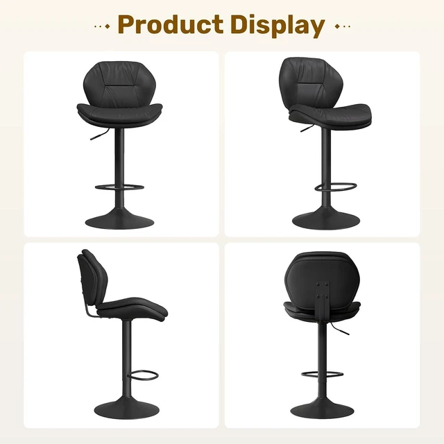 Alt view image 7 of 7 - Swivel Bar Stools Set of 3, Double-Layer Filled Upholstered Bar Stools with Back, Adjustable Height Barstools, Faux Leather for Kitchen Island (Black)