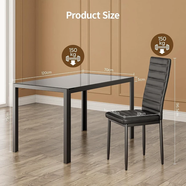 Alt view image 3 of 7 - Kitchen Dining Table Set for 4, Tempered Glass 5 Piece - Black