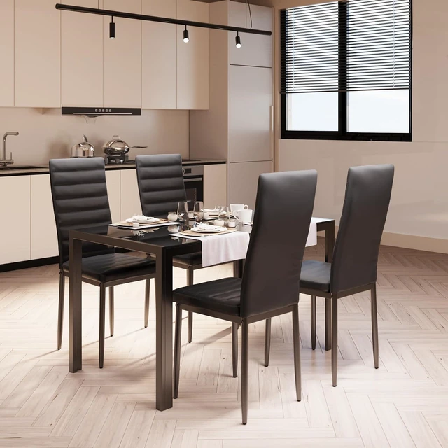 Alt view image 7 of 7 - Kitchen Dining Table Set for 4, Tempered Glass 5 Piece - Black