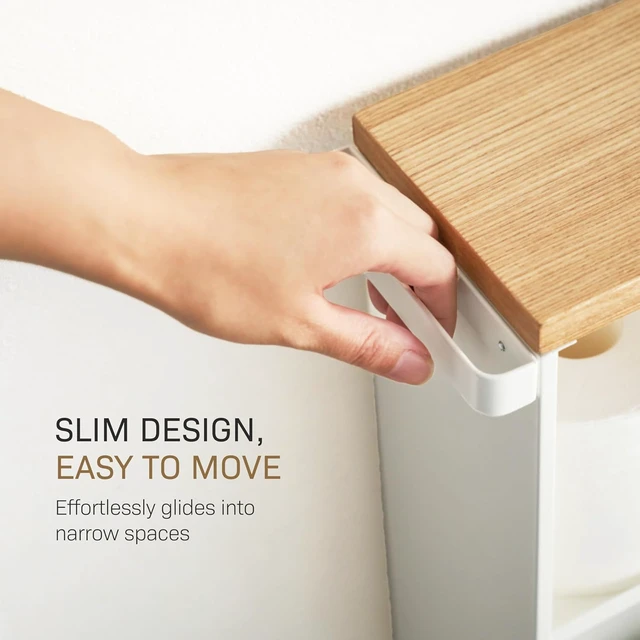 Alt view image 6 of 7 - Home Slim Rolling Storage Cart Narrow Bathroom Storage Cabinet With Handle, Slim Bathroom Storage Cart With Wheels, Easy Assembly, Steel + Wood, White, 27" - Steel -