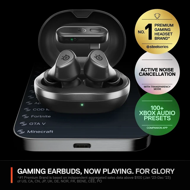 Alt view image 2 of 7 - Arctis GameBuds for Xbox/PC/PS5/Switch/Mobile Quick-Switch 2.4GHz+Bluetooth 5.3 Active Noise Cancelling Mobile App Water Resistant IP55 40H Battery with Qi Charging Case - Black
