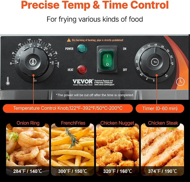 Alt view image 4 of 7 - Commercial Deep Fryer, Dual Tank 3000W Electric Countertop Fryer with Basket, 2 x 11.6Qt/11L Double Stainless Steel Oil Fryer with Drain, Time & Temp Control, for Kitchen Restaurant Use