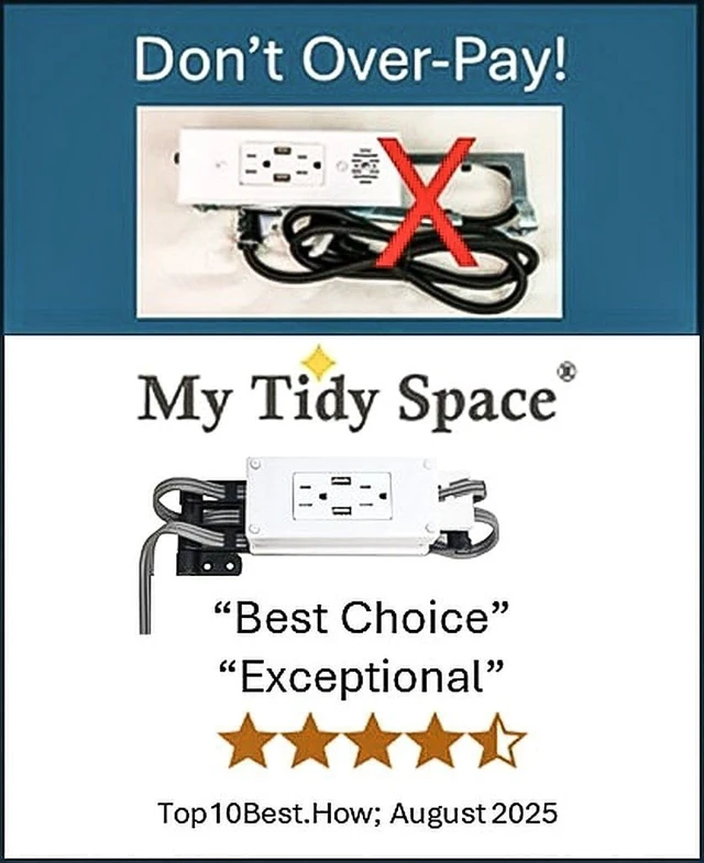 Alt view image 2 of 7 - Compact USB-A in-Drawer Outlet with Cord Management Arm (2) USB-A Ports (2) 15 Amp Plugs fits Narrow and Shallow Drawers