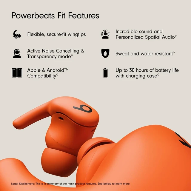 Alt view image 2 of 7 - Power Fit - Wireless Noise Cancelling Workout Earbuds with Secure-Fit Wingtips, Up to 30-Hour Battery Life, Sweat & Water Resistant, & Android Compatible - Spark Orange