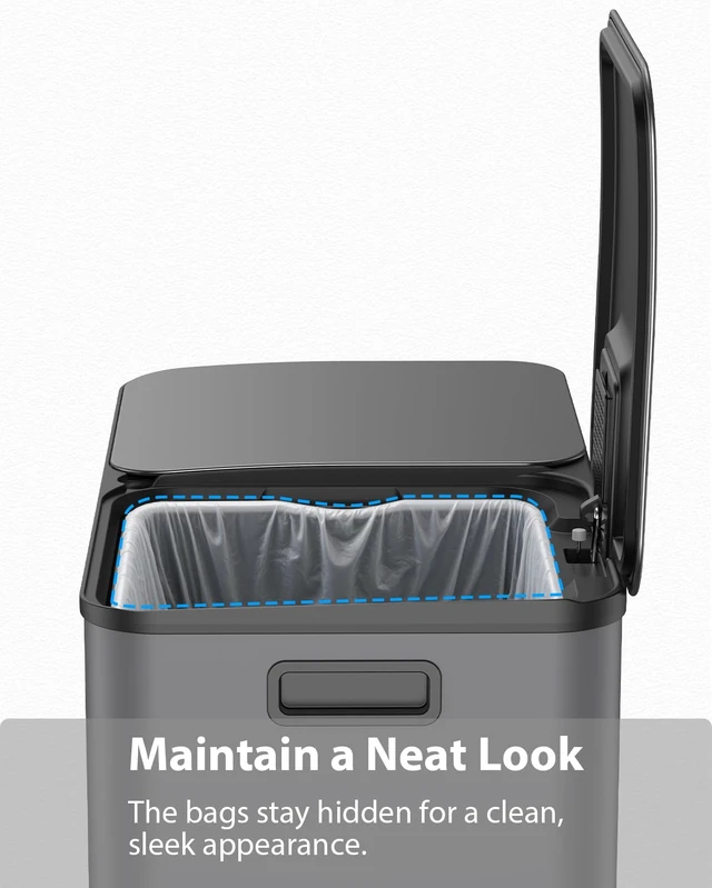 Alt view image 7 of 7 - Dual Trash and Recycling Bins for Kitchen, 2×13 Gallon (2× 50L) Stainless Steel Trash and Recycle Bin Combo with Soft-Close Lid, Large Garbage Cans for Kitchen Home with 2 Magnets Sticker, Gray